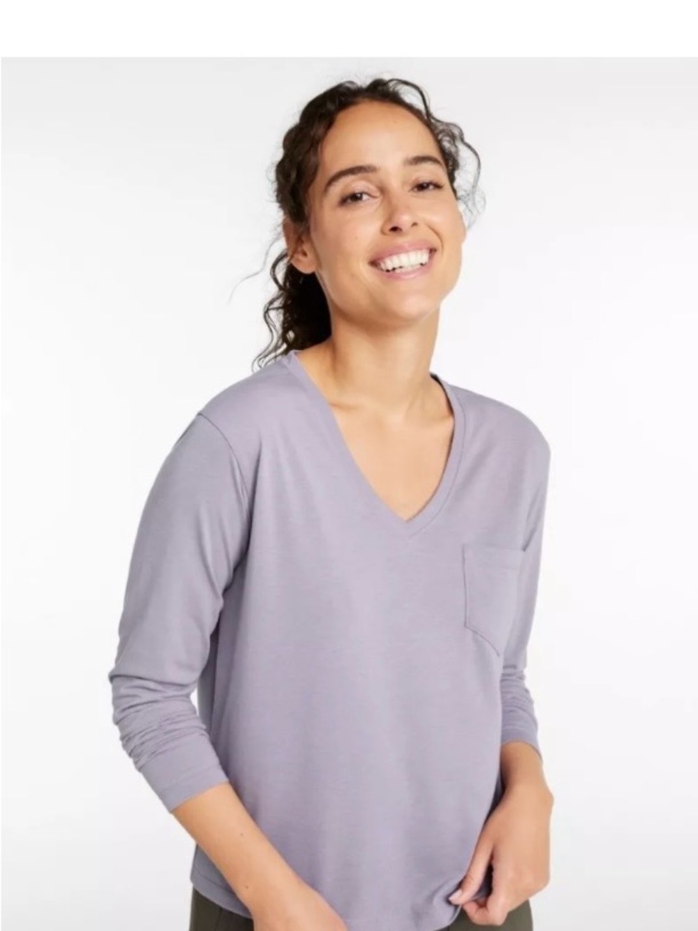 L.L. Bean Lavender V-Neck Long Sleeve Pocket Tee